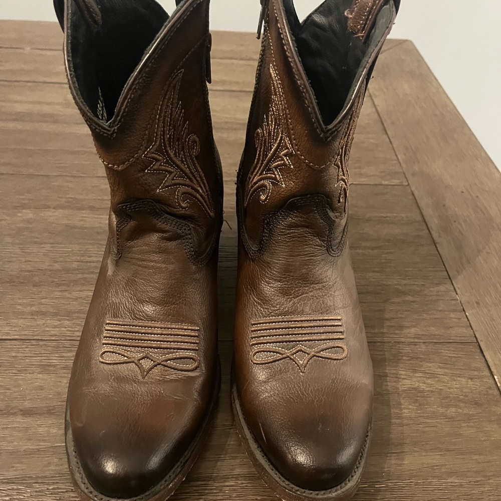 Brown Heeled Boots with Western Stitching